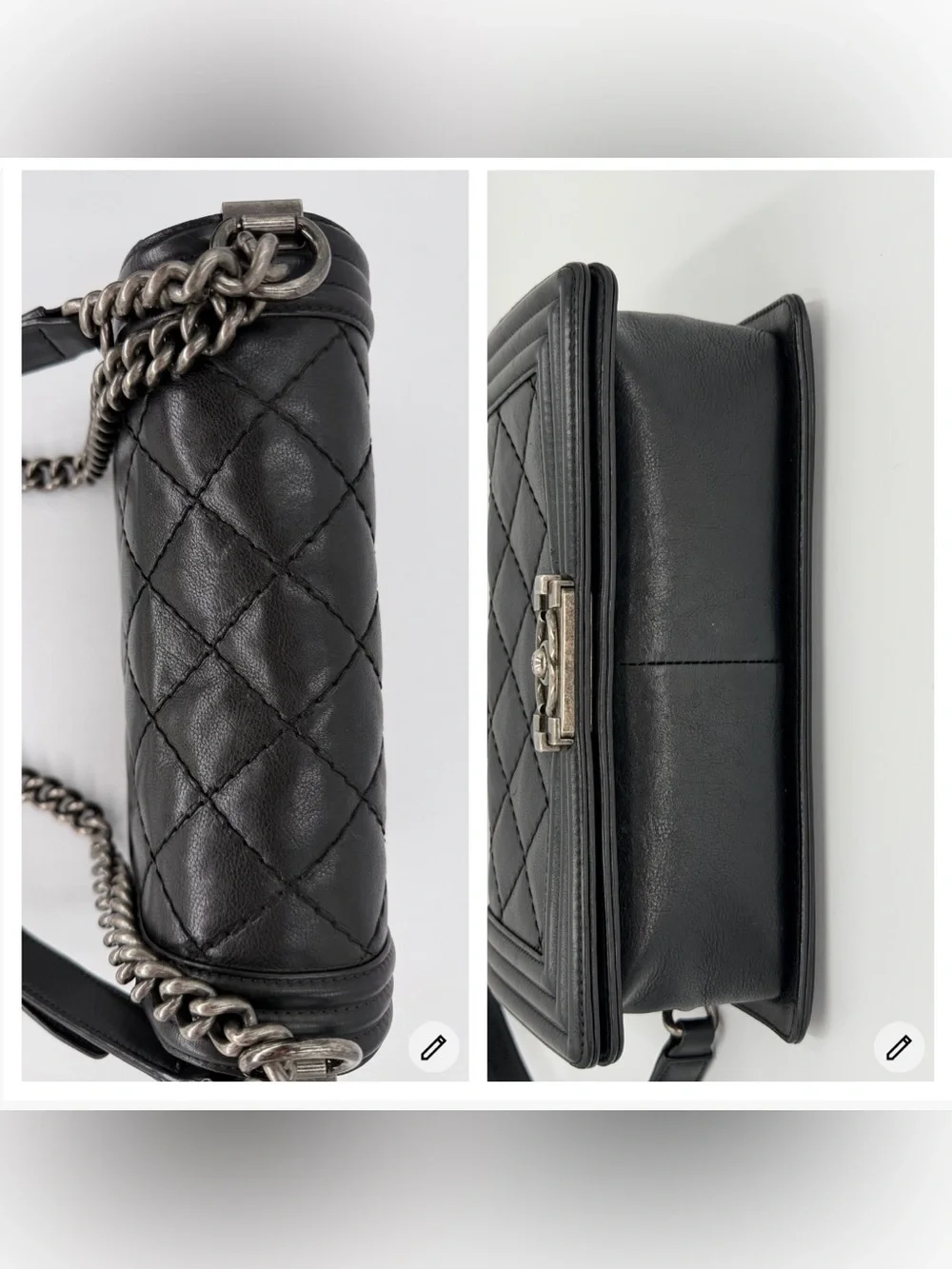 CHANEL Medium Boy Bag Black Quilted Leather with Aged Silver Hardware w/Dust Bag